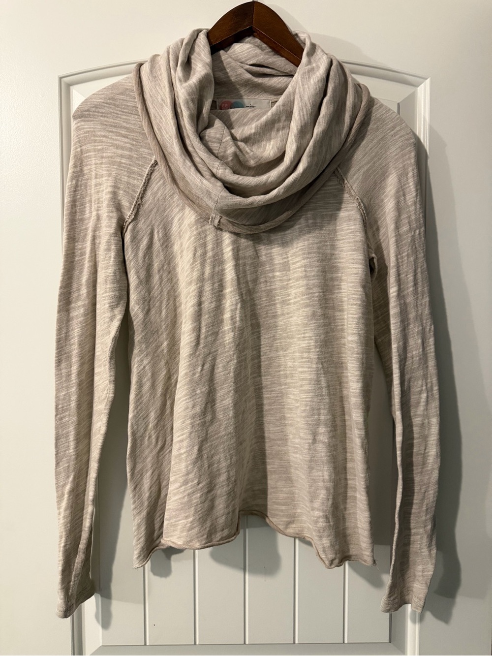 Free People Light Taupe Draped Cowl Neck Sweater